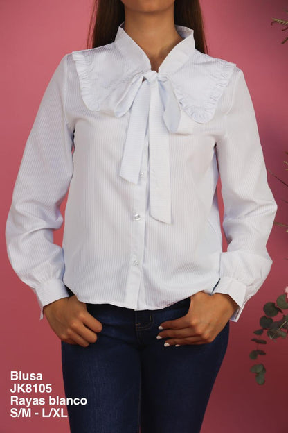 JK8105 Blusa Rayas Blanco - Mayoreo Calzado AndyROPA