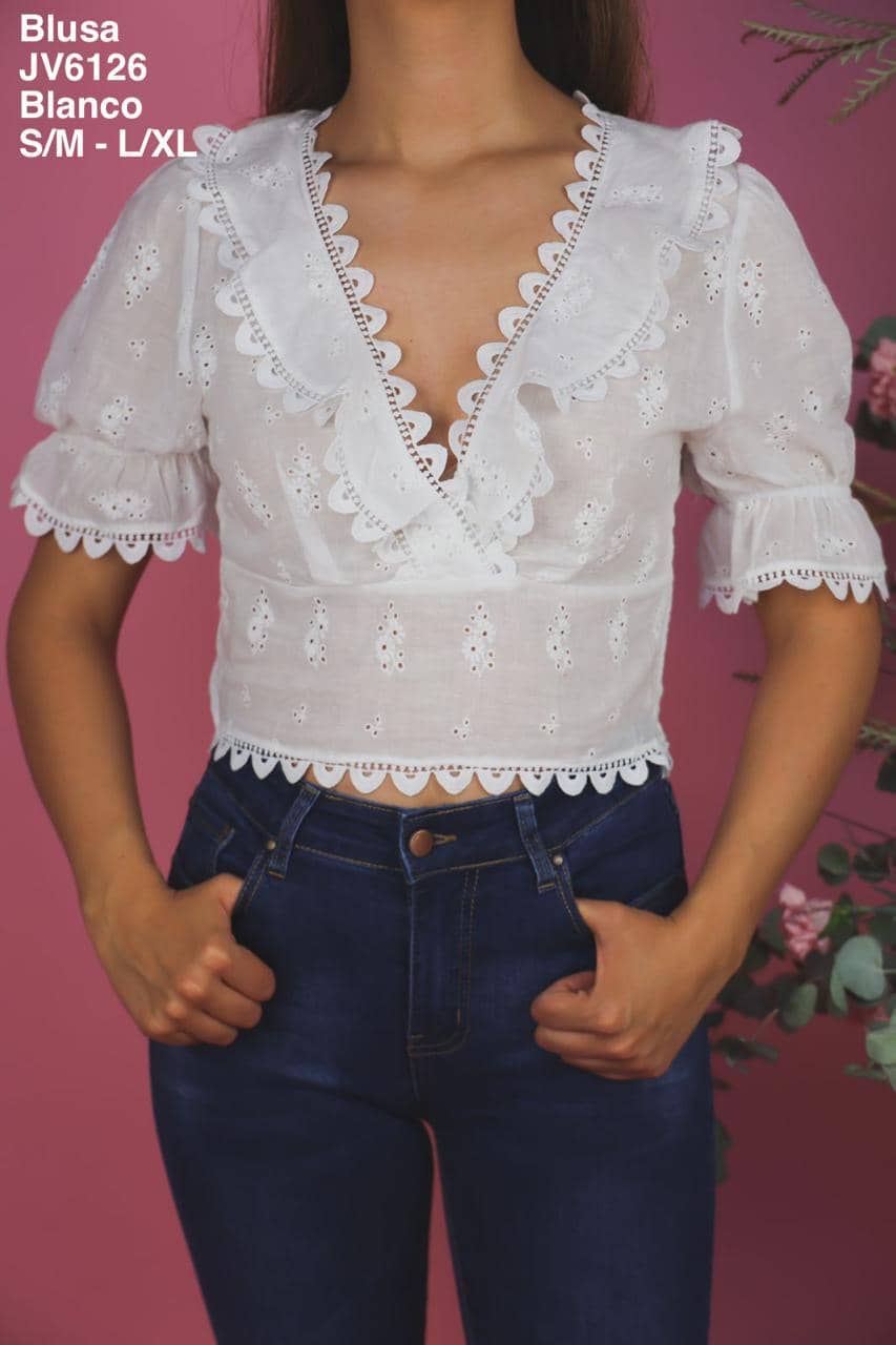 JV6126 Blusa Blanco - Mayoreo Calzado AndyROPA