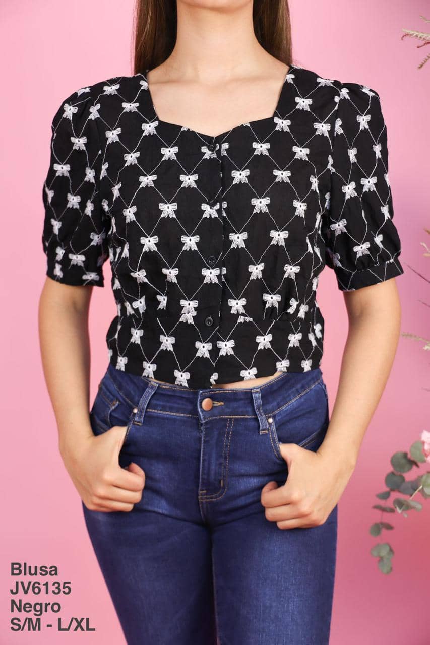 JV6135 Blusa Negro - Mayoreo Calzado AndyROPA