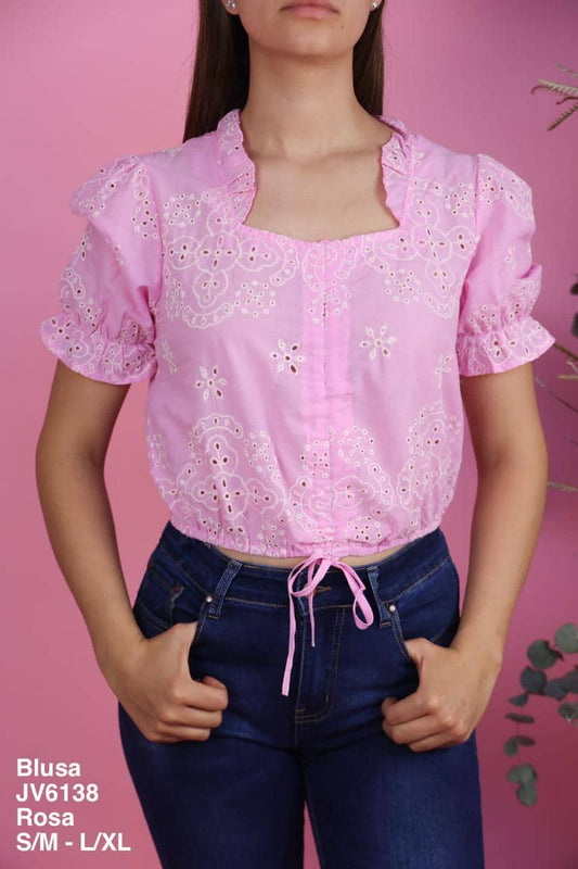 JV6138 Blusa Rosa - Mayoreo Calzado AndyROPA