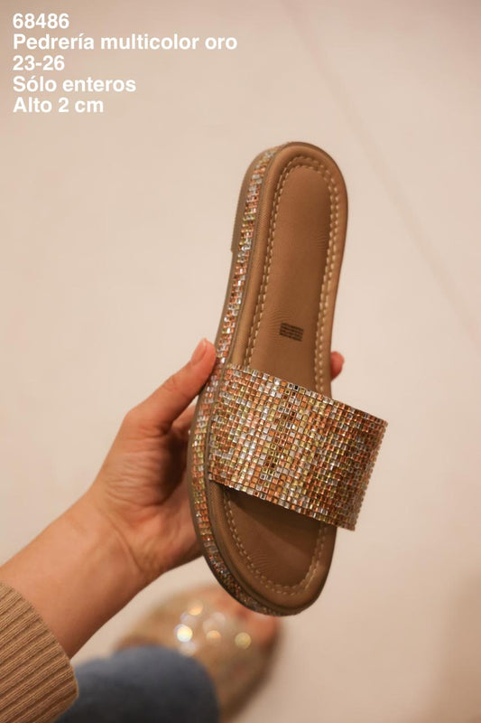 68486 Pedreria Multicolor Oro - Mayoreo Calzado AndySANDALIA sin marca
