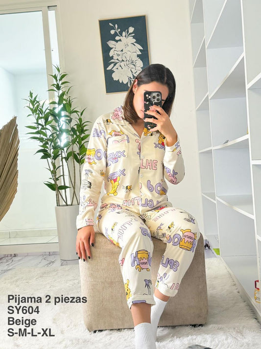 SY604 Pijama Set 2 Piezas Beige - Mayoreo Calzado AndyPIJAMA