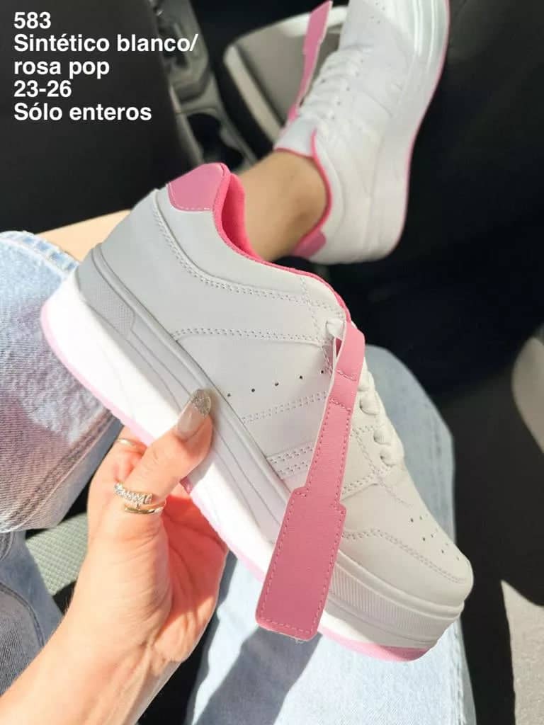 583 Sintético Blanco/Rosa Pop - Mayoreo Calzado Andysin marca